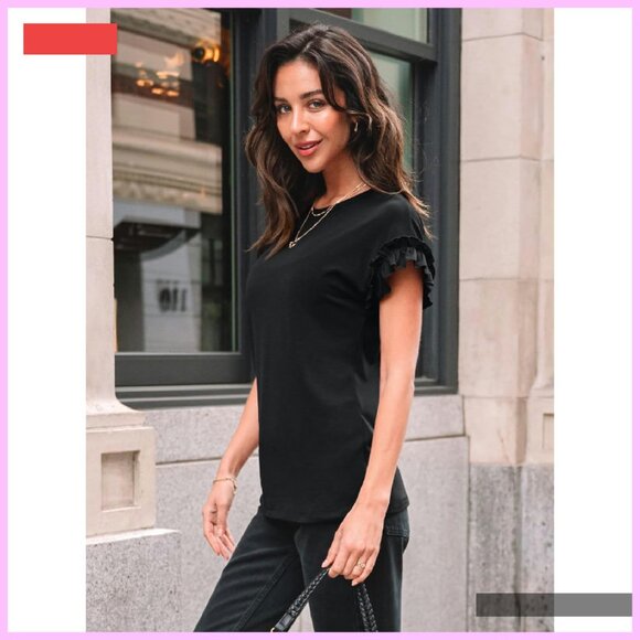 Ruffle Crewneck Short Sleeve Top Summer Casual Work Fashion - Picture 3 of 4